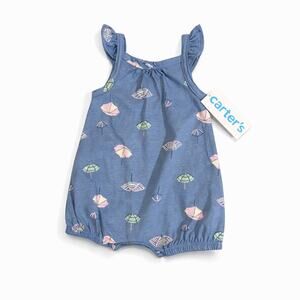 Carter's Newborn Blue Umbrella Print Cotton Romper NWT